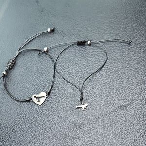Black and Silver Mother And Son Dinosaur Charm Bracelets